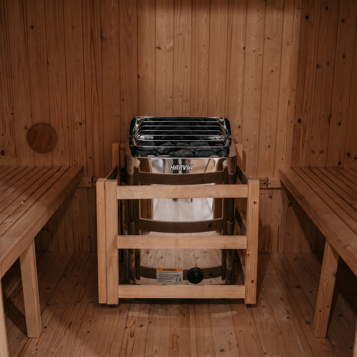Wooden Heater Guard Between Two Benches