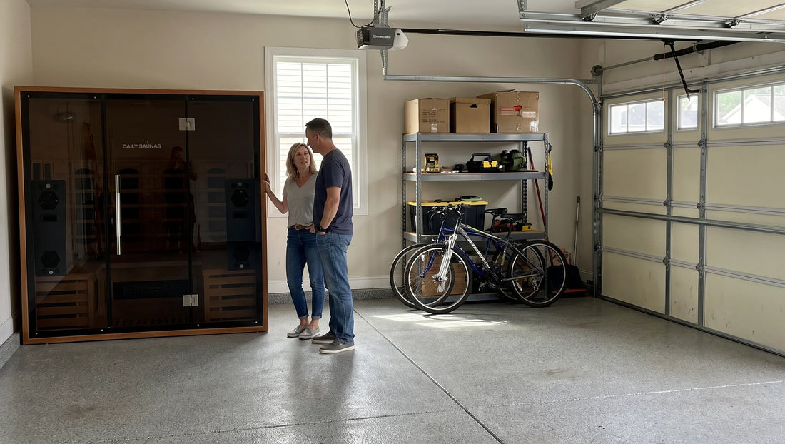 Infrared sauna set up in a home garage