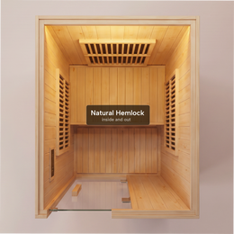 Hemlock interior and bench of the 1-Person Infrared Hemlock Sauna