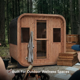4-Person Outdoor Traditional Cedar Sauna in a forest setting