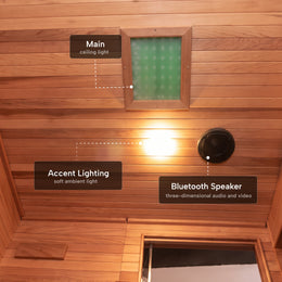 Ceiling lights and Bluetooth speaker in the 4-Person Outdoor Infrared Cedar Sauna