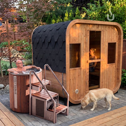 Outdoor sauna and cold plunge on a backyard deck, Outdoor Contrast Therapy Bundle