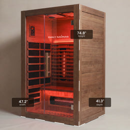 2-Person Red Light + Full Spectrum Cedar Sauna with dimensions