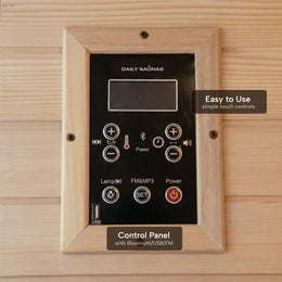 Control panel of the 3-Person Red Light + Full Spectrum Hemlock Sauna