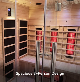 Heaters inside the 3-Person Red Light + Full Spectrum Hemlock Sauna