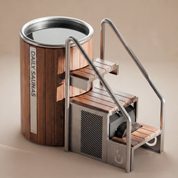1-Person Cedar Ice Bath with Chiller and steps, front view