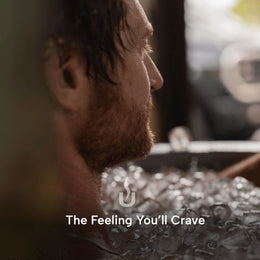 Man in cold water in the 1-Person Cedar Ice Bath with Chiller