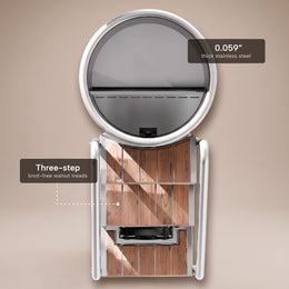 Top view of the 1-Person Cedar Ice Bath with Chiller tub and steps
