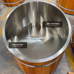Stainless steel interior of the 1-Person Cedar Ice Bath