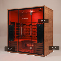 4-Person Red Light + Full Spectrum Cedar Sauna with dimensions